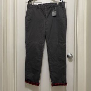 NWT Eddie Bauer Flannel Lined Khaki Pants Relaxed Chino Gray Buffalo Plaid Sz 14